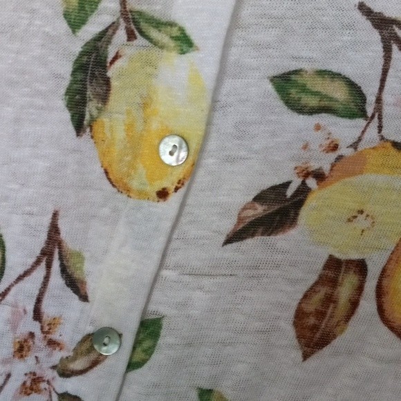Cynthia Rowley Shirt 2X 100% Linen Lemon Print Back Buttons Blouse - Picture 4 of 6